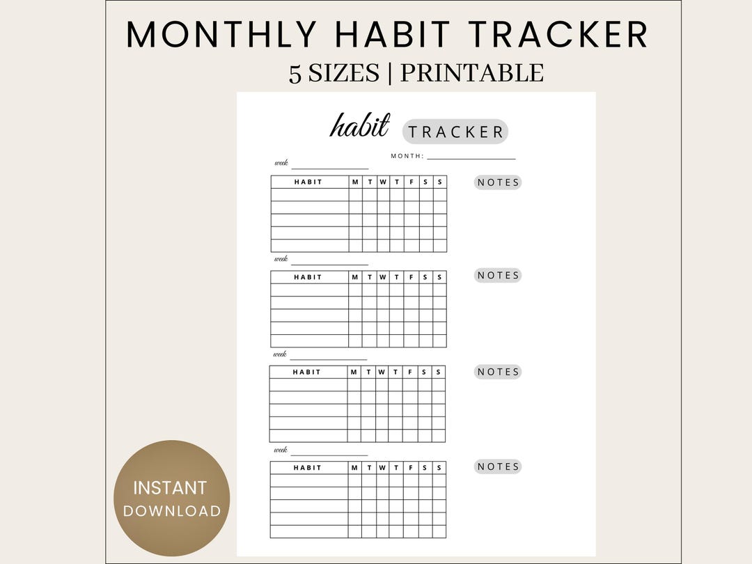 Monthly Habit Tracker Printable | 30 Day Challenge, US Letter (PDF ...