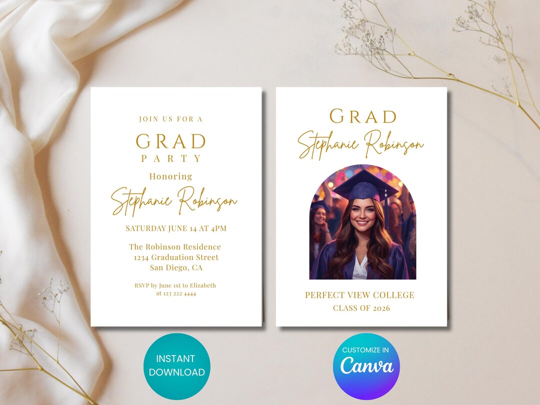 Grad Party Invite Script Graduation Party Invitation Template | Elegant Gold Script Photo ...