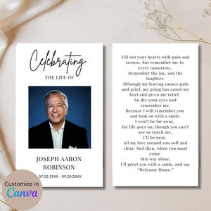 Memorial Prayer Cards Template, Minimal Funeral Prayer Card, Funeral Poem, Double Sided, Black And White, Obituary, Celebration Of Life