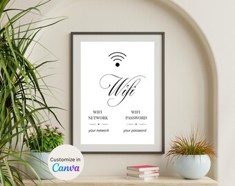 Minimalist Wifi Password Sign Template: Modern Wireless Internet (Instant Download)
