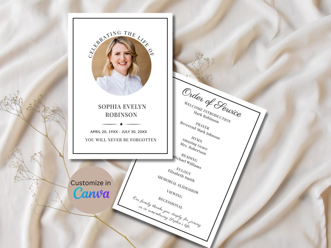 Minimalist Funeral Program Template: Simple Memorial Service (5x7 ...