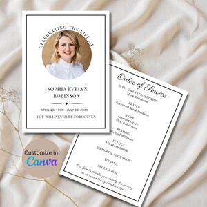 Minimalist Funeral Program Template: Simple Memorial Service (5x7, Digital Download