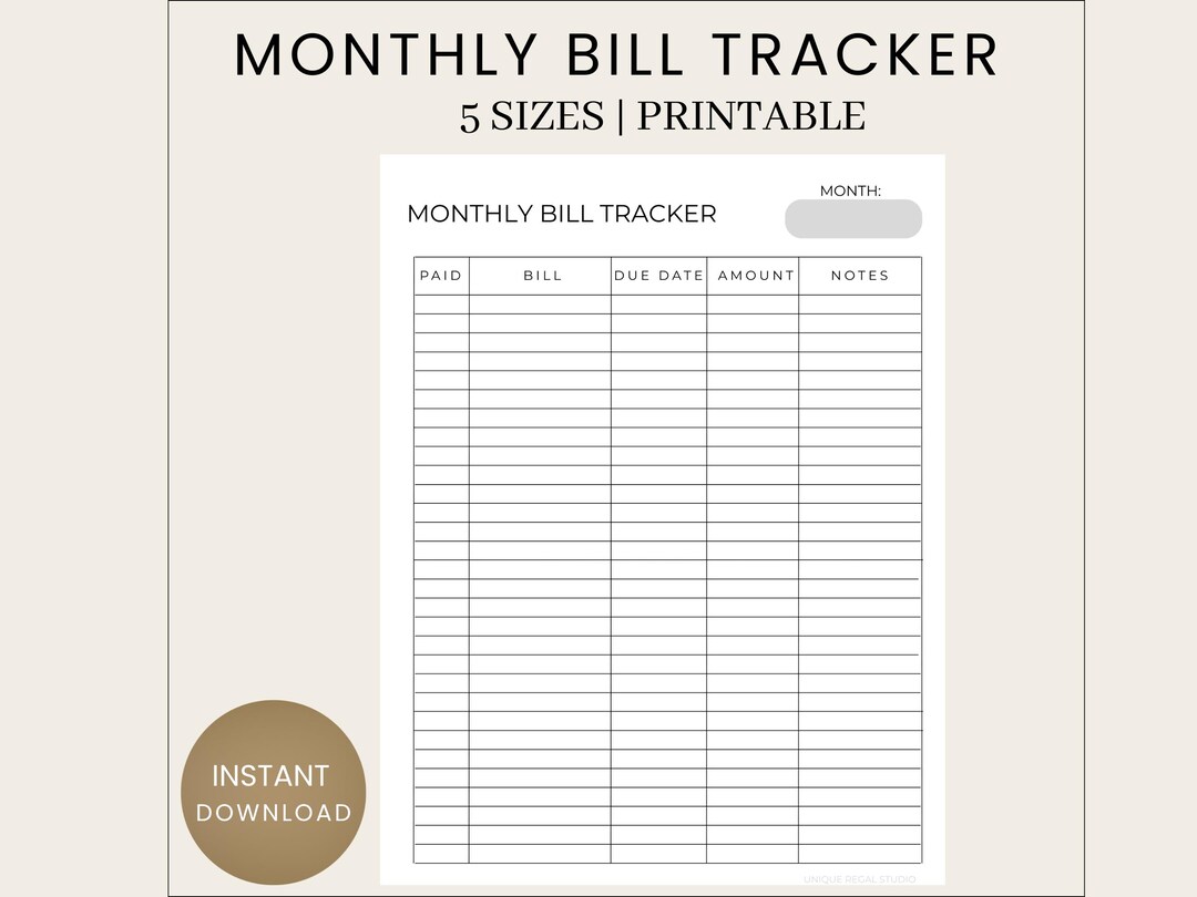 Minimalist Monthly Bill Tracker Printable | Budget Planner (instant ...