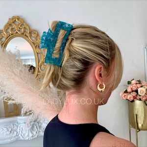 LADYLUX XXL Jumbo Hair Claw Clip, Extra Large Claw Clip, Mega Size Claw Clip great for Extra Thick Hair 2023 style Shade Aquarium