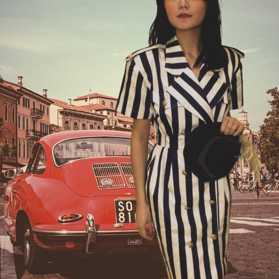 Vintage Sailor Striped Pencil Dress