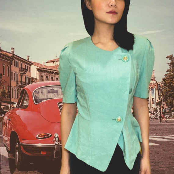 Vintage Teal 80's Blazer with Shoulder Pads
