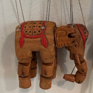 Elephant Vintage Wooden Carved Marionette Puppet