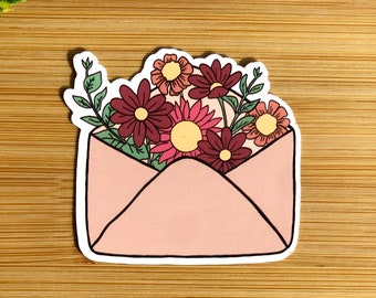 Floral Envelope Sticker, Floral Sticker, Flower Sticker, Scrapbooking Sticker, Laptop Sticker