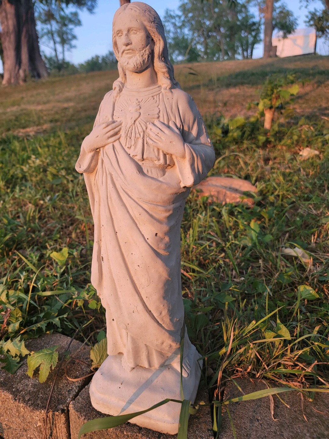 Concrete Sacred Heart Jesus Statue Etsy