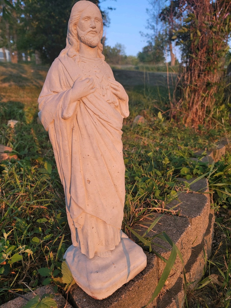 Concrete Sacred Heart Jesus Statue Etsy