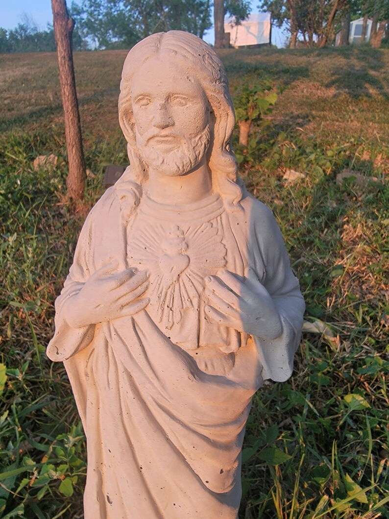 Concrete Sacred Heart Jesus Statue Etsy