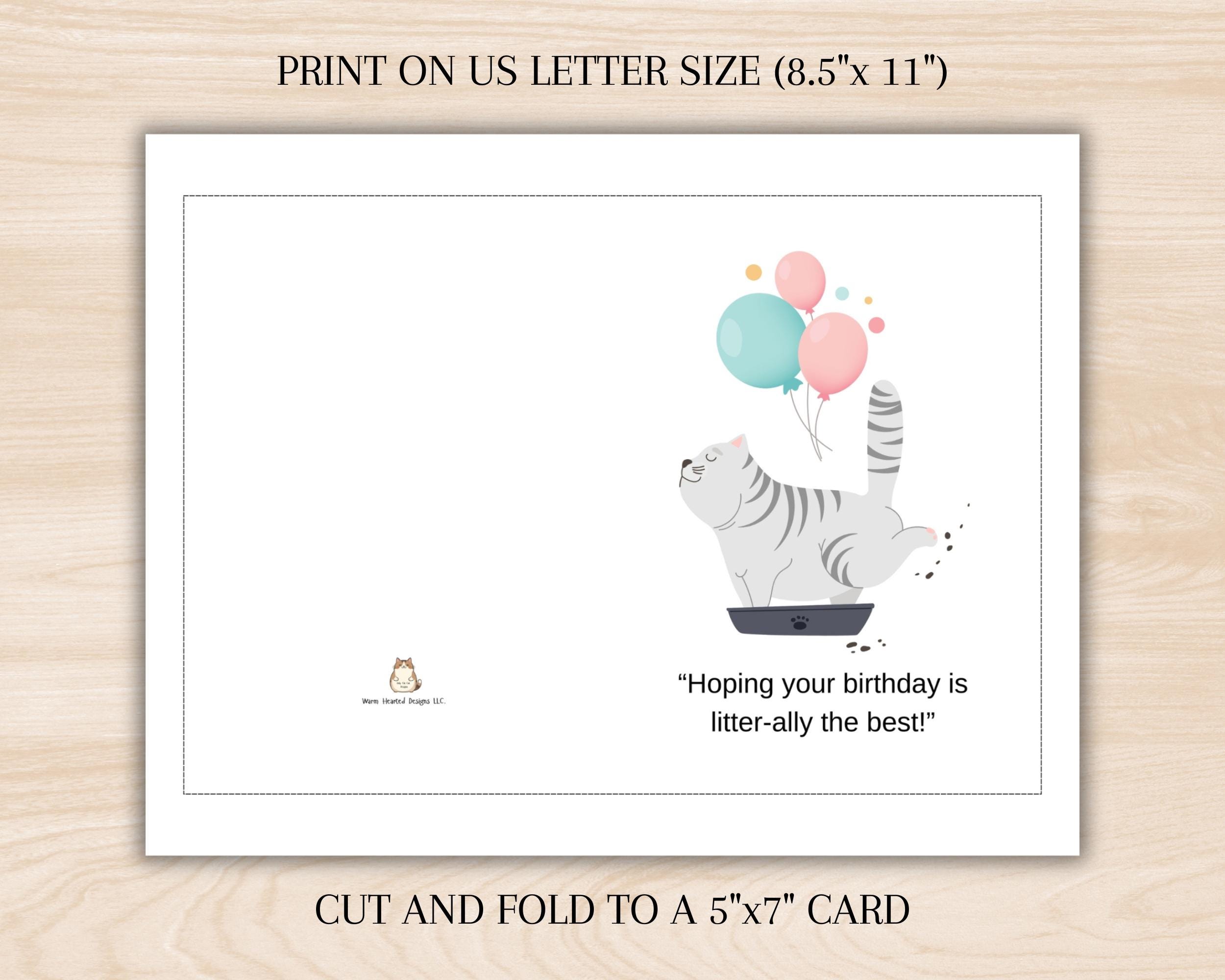 Funny Cat Birthday Card Printable Digital Download 5x7, Cute Cat ...