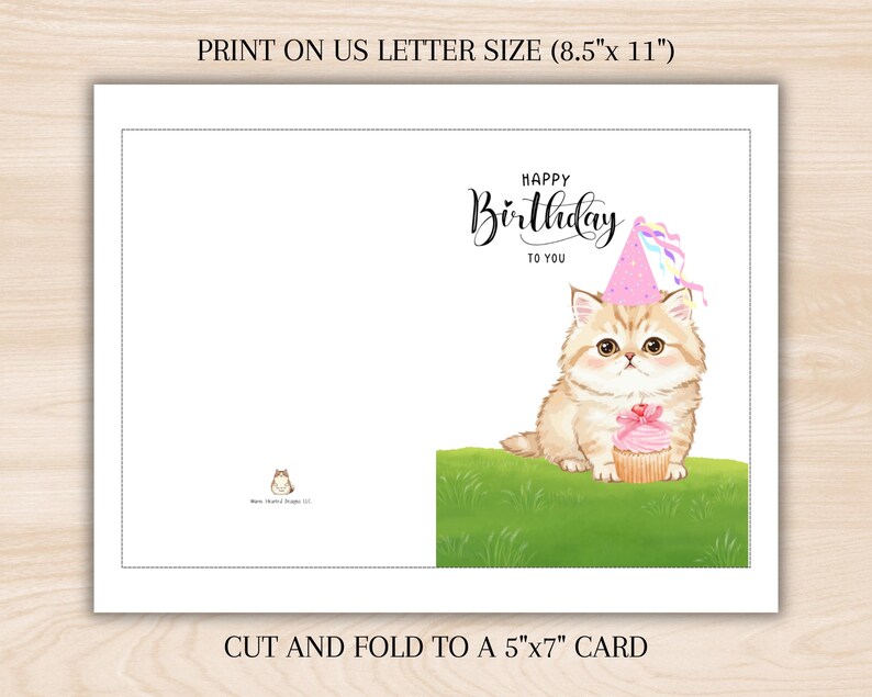 Printable Cat Birthday Card 5x7: Happy Birthday (digital Download) - Etsy