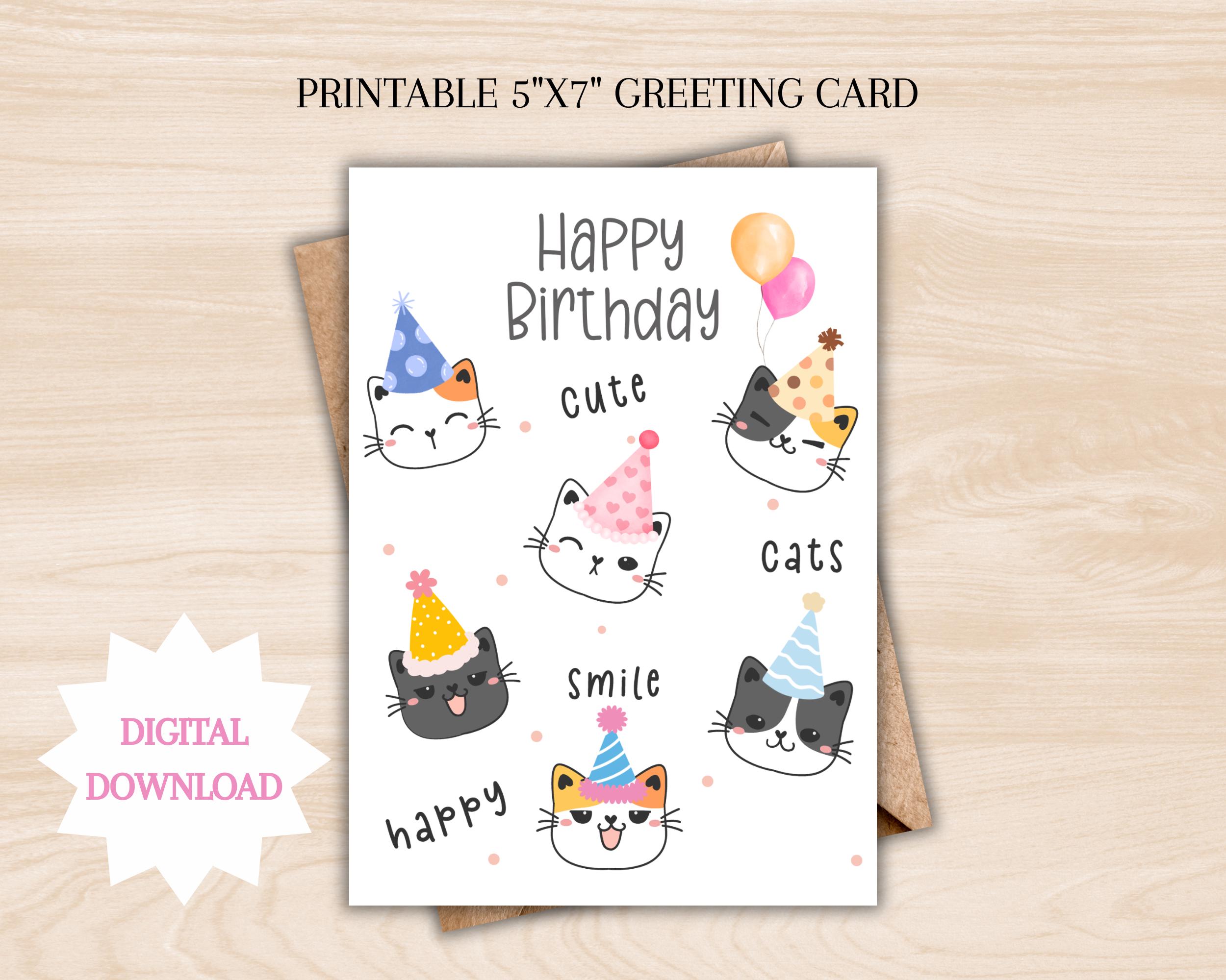 Cat Lover Birthday Card, Digital Printable (5x7 Folded Design) - Etsy