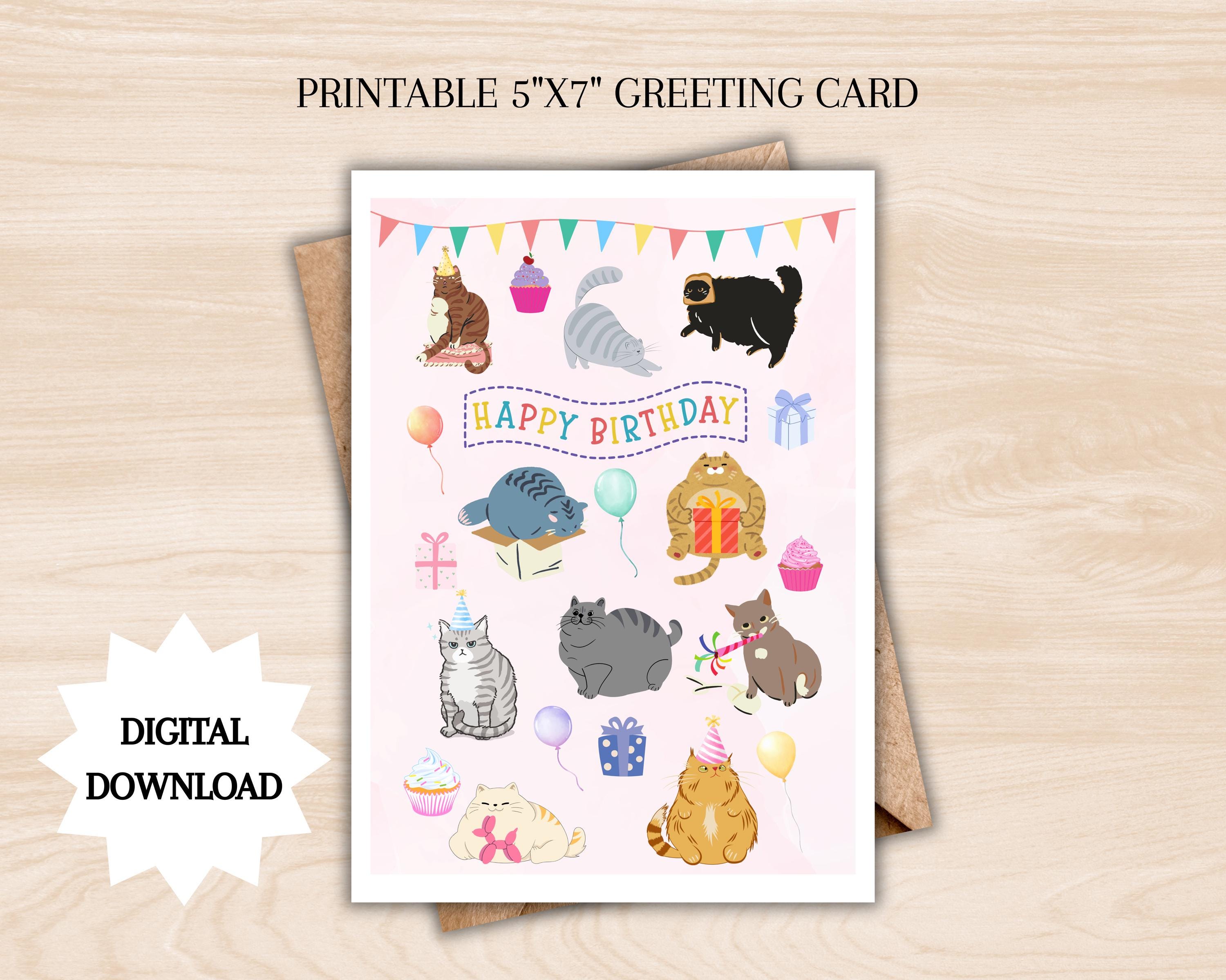 Cat Birthday Card, Cute Cad Card for Birthday, Funny Cat Card Printable ...