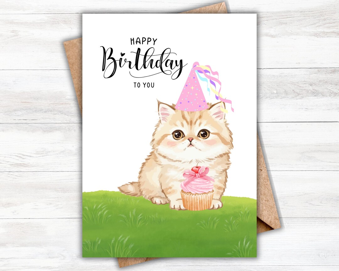 Printable Cat Birthday Card 5x7: Happy Birthday (digital Download) - Etsy