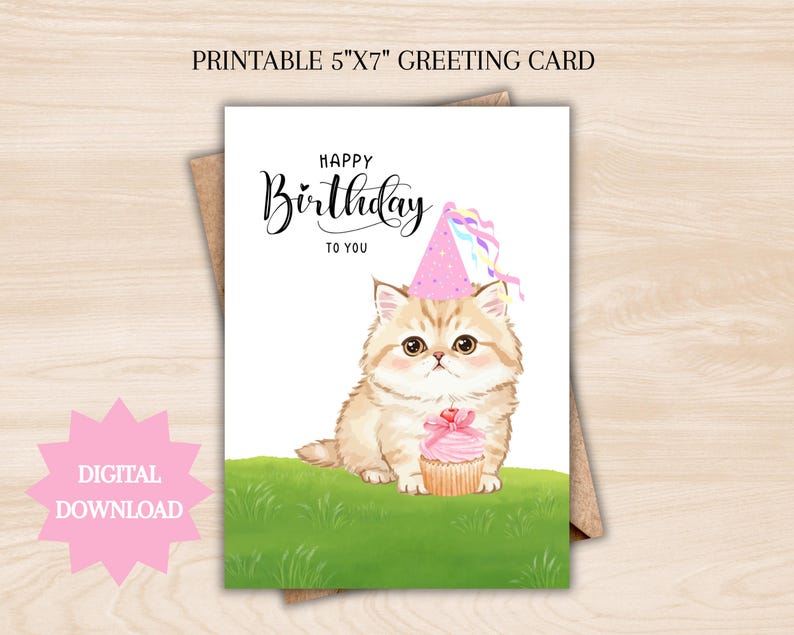 Printable Cat Birthday Card 5x7: Happy Birthday (digital Download) - Etsy