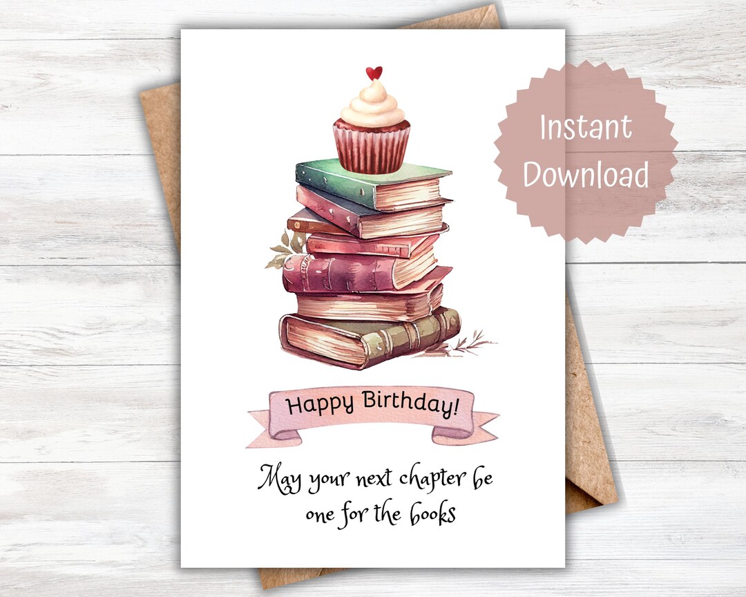 Book Lover Birthday Card Printable 5x7, Cute Birthday Card for Her ...