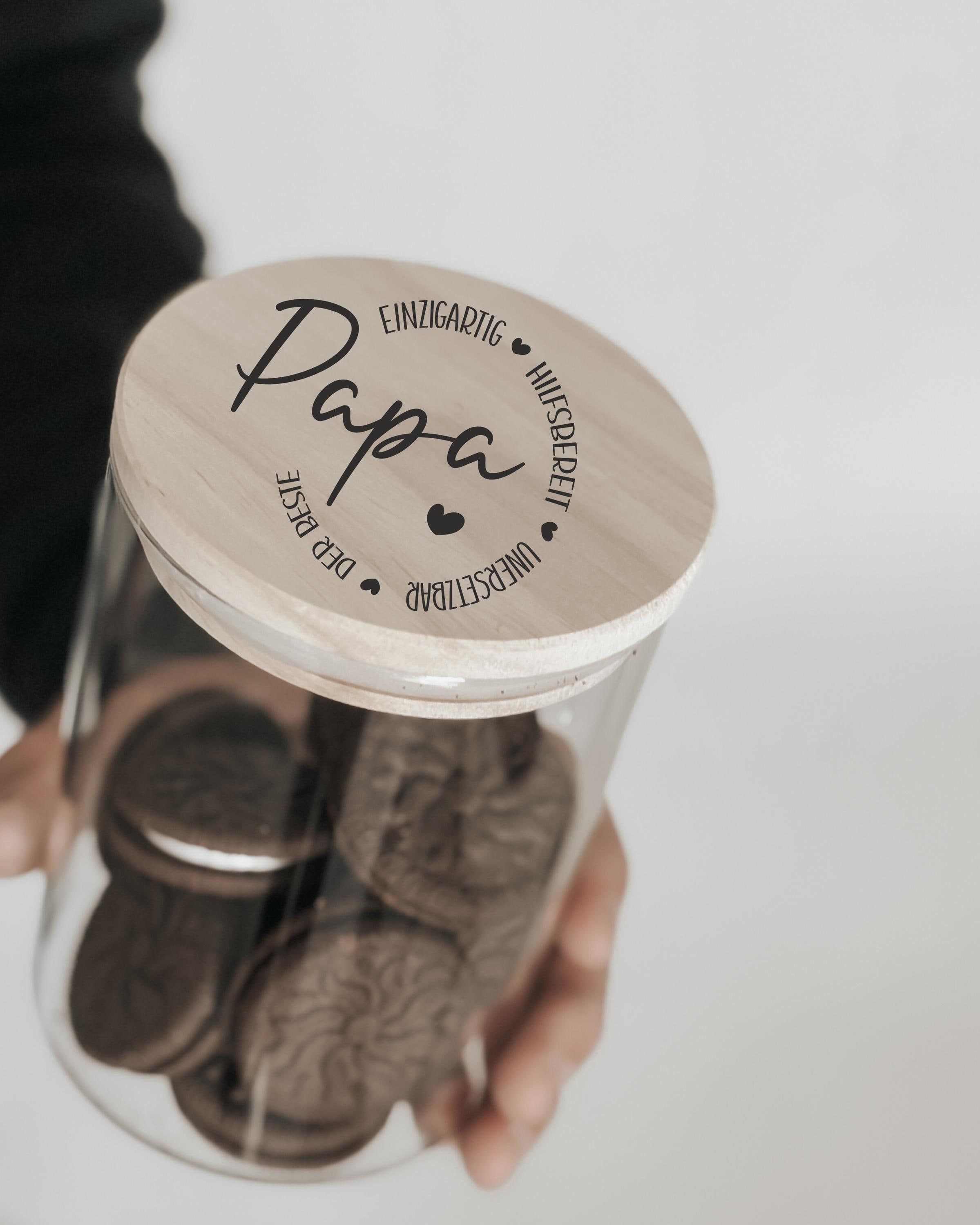 Geschenk Papa  I Papa Geschenk Vatertag, Geburtstag I Vorratsglas mit Holzdeckel und Gravur I Bester Papa I Vatertagsgeschenk Vater Sohn