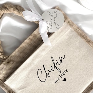 Jutebeutel „Chefin Mit Herz“ – 10 Liter, 100% Baumwolle, Nachhaltig & Personalisierbar, Geschenkidee