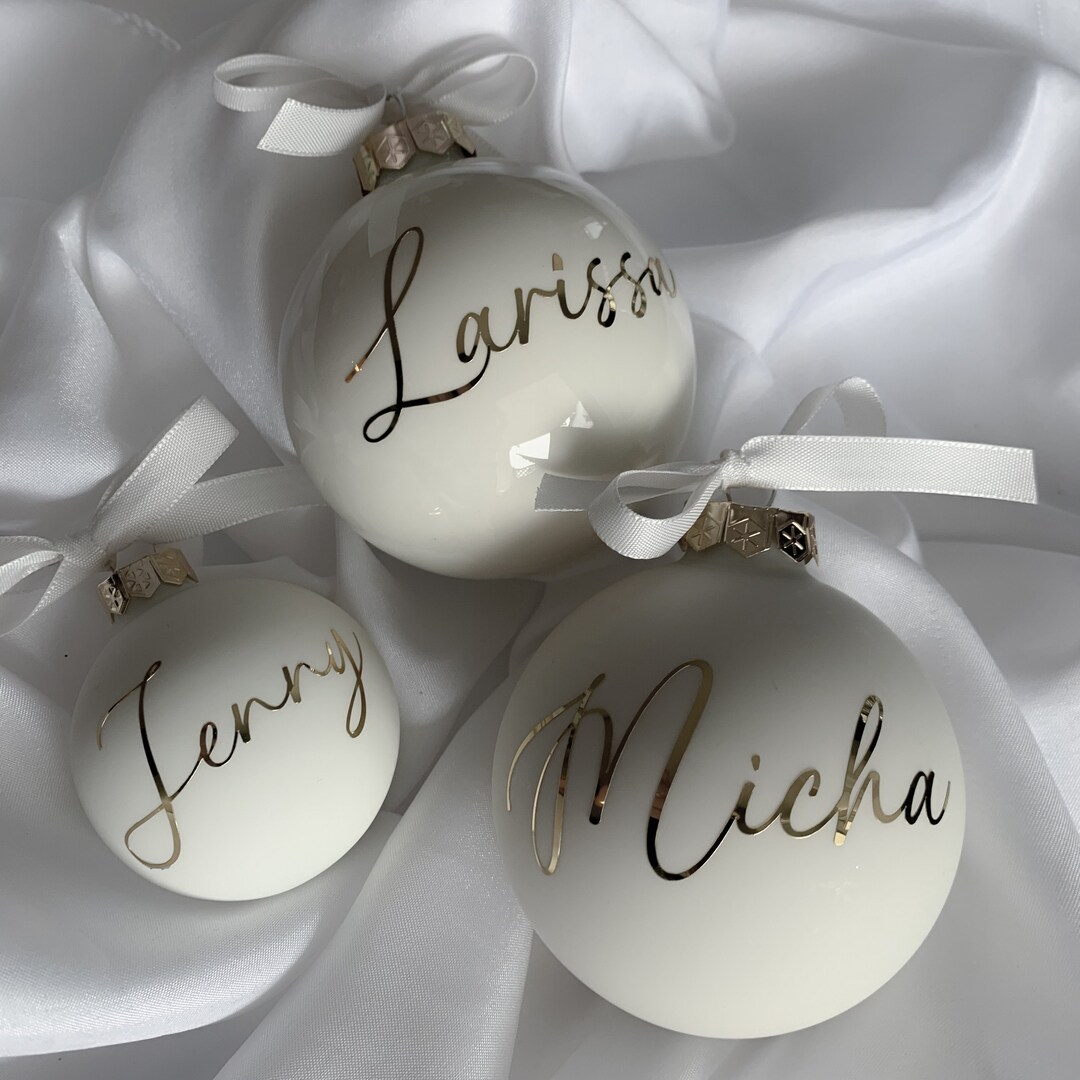 Weihnachtskugeln personalisiert wollweiß creme I personalisierte