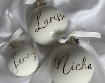 Weihnachtskugeln personalisiert wollweiß creme I personalisierte Christbaumkugeln Glas 8cm