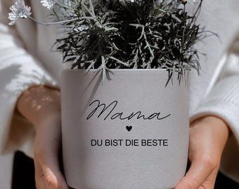 Muttertagsgeschenk l Geschenk Blumentopf zu Muttertag Mama I Oma Uroma Geschenk l Blumentopf Betonoptik mit Gravur  l kleines Dankeschön