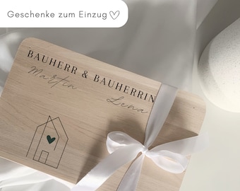 Geschenke zum Einzug I Geschenk zum Hausbau I Bauherr Bauherrin Geschenk Personalisiert I Brettchen mit Gravur I Einzug Haus Geschenke