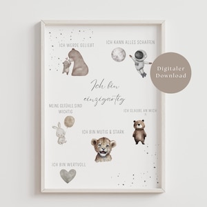Positive Affirmationen für Kinder I Wandbild Kinderzimmer I Wanddeko I Affirmationskarten I Gefühle ausdrücken Kinder I Geschenke zur Geburt