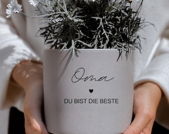 Muttertagsgeschenk Oma l Geschenk Blumentopf für Oma I Oma Uroma Geschenk l Blumentopf Grau mit Gravur  l kleines Dankeschön vom Enkel