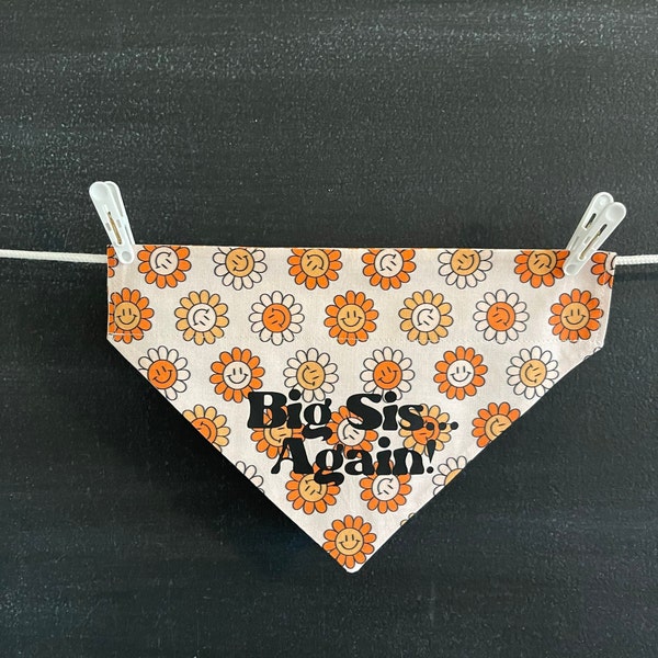 Pregnancy Announcement Dog Bandana, Big Sis...Again Dog Bandana, Big Bro...Again Over the Collar Bandana, Dog Adoption Scarf, Boho Dog