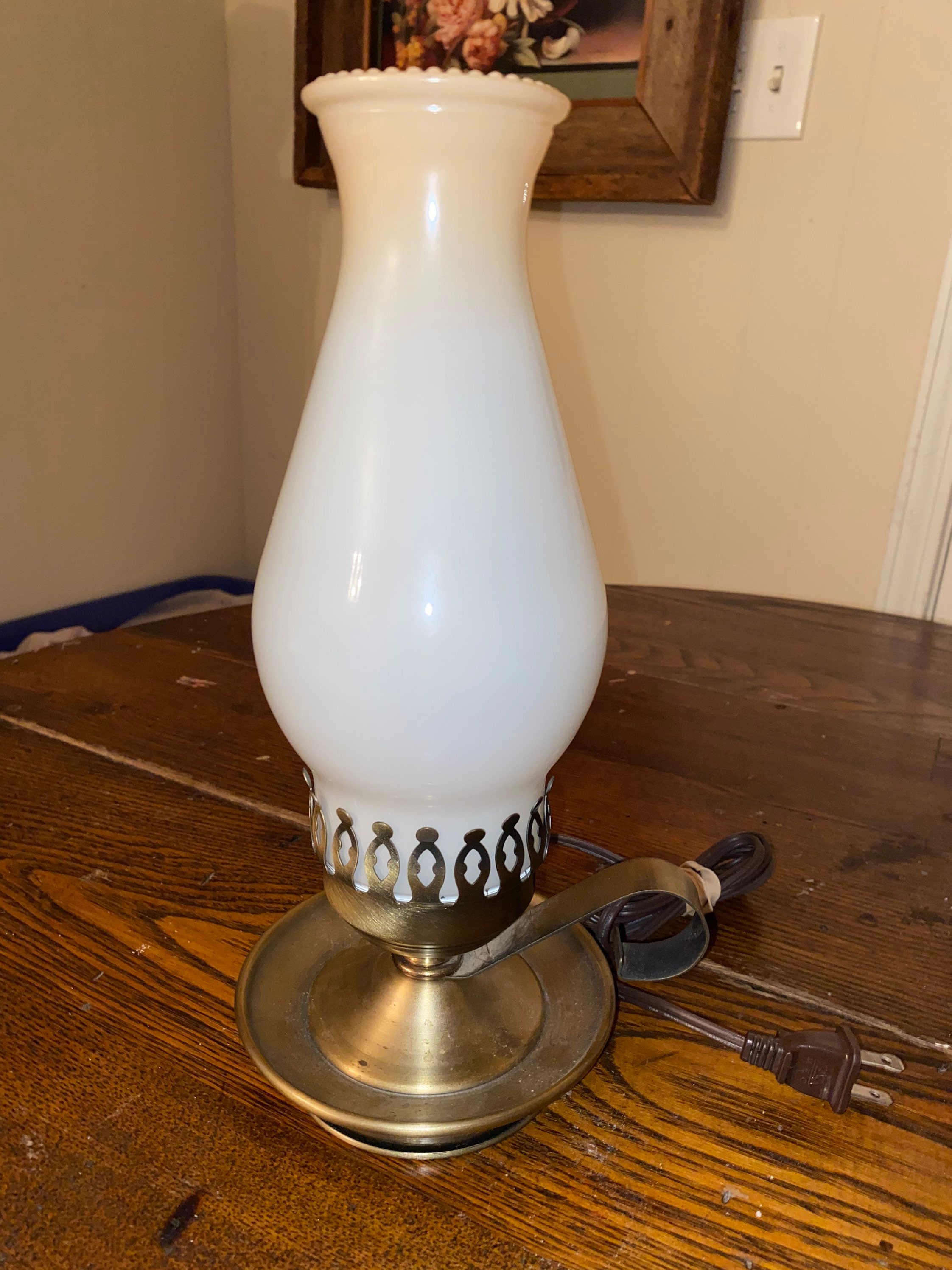 Vintage Candle Base Brass Lamp With Handpainted Globe Etsy