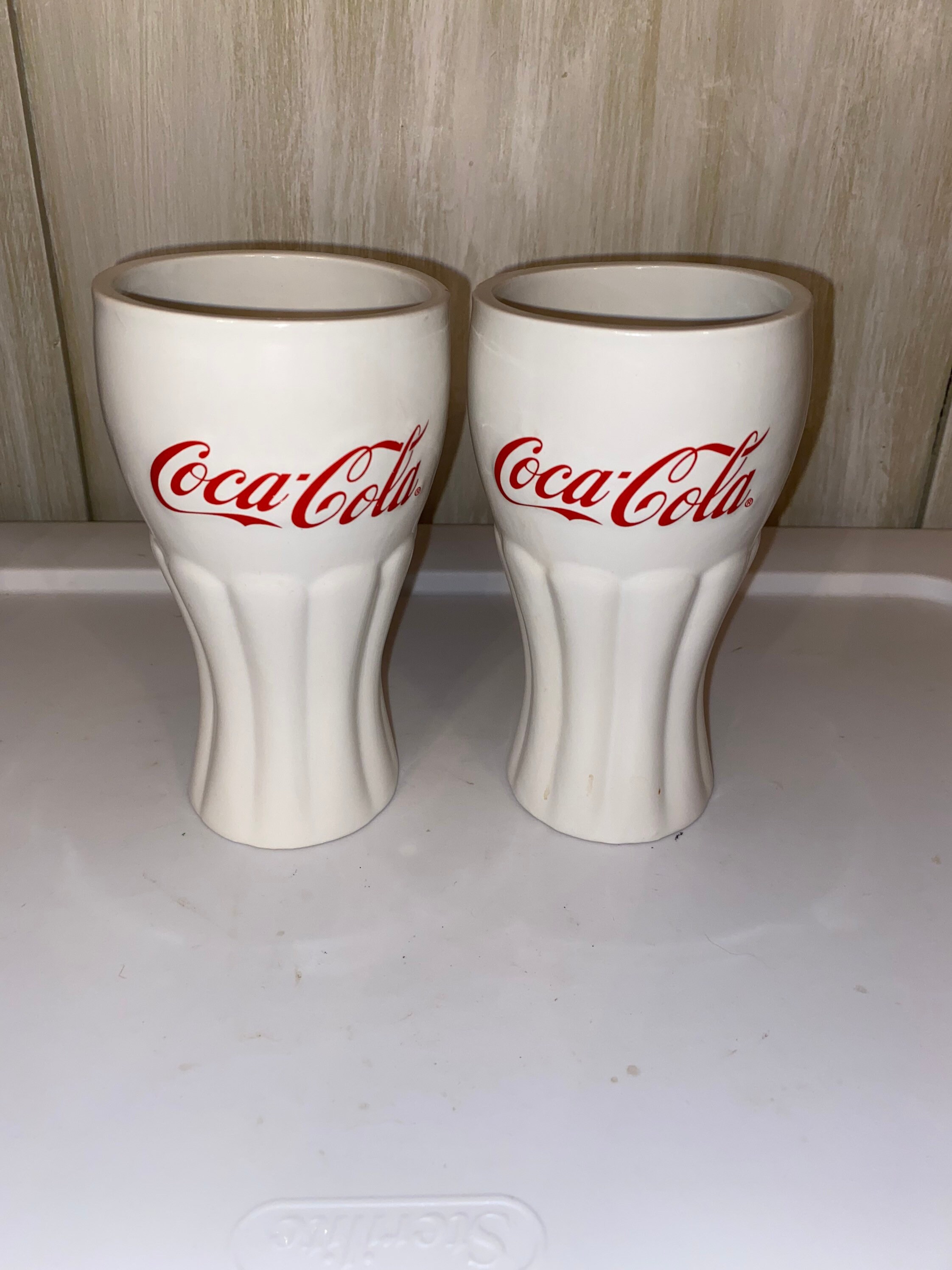 Set of 2 Coca Cola White Glasses Etsy