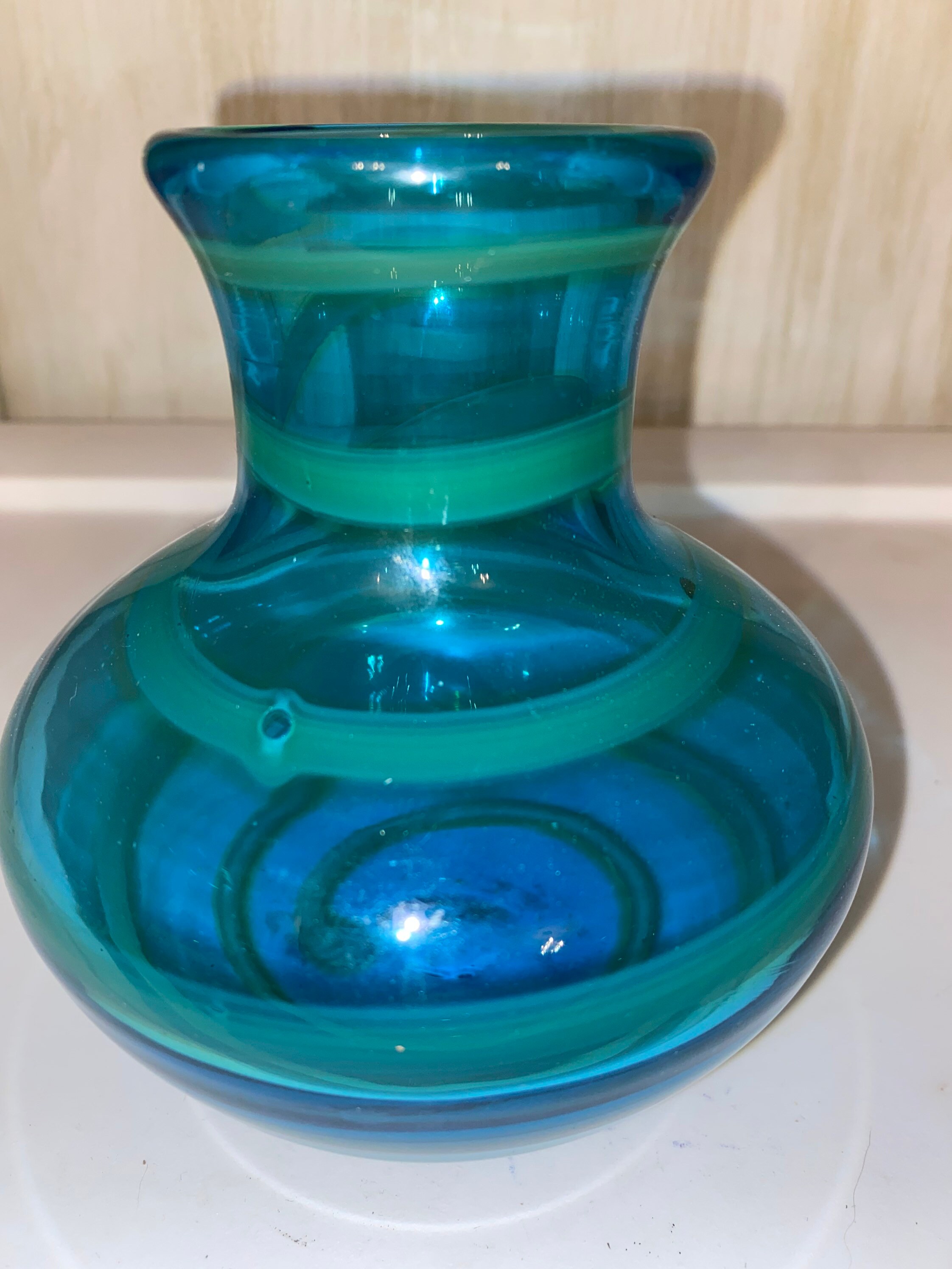 Beautiful Blue Green Vase Blown Glass Etsy