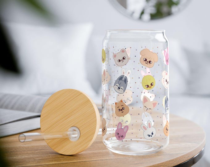 16oz Stray Kids Skzoo Glass Tumbler, Kpop Drinkware
