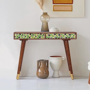 Peacock Feather Console Table, Handcrafted Wood, Sustainable Home Decor