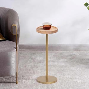 Handmade Mango Wood Drink Table, Slim Modern Sofa Side Table, Rustic Nightstand