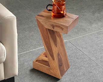 Z Shape Solid Wood Side Table