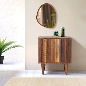 Mango Wood Nightstand – Handmade Bedside Table – Solid Wood Boho Side Table with Door
