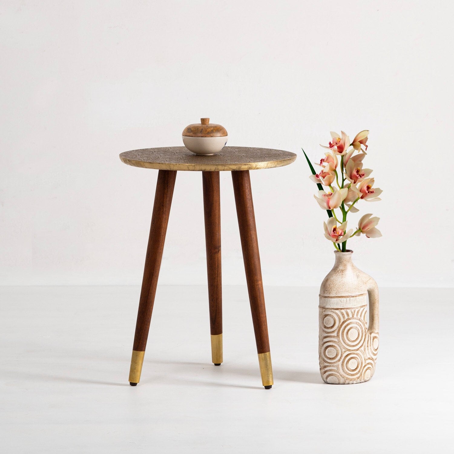 Wood and brass end table discount