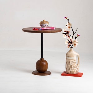 Elegant Wooden Side Table with Spherical Base end tables / side table / Solid Wood Table / Round Table / Sofa Table / Night Stand