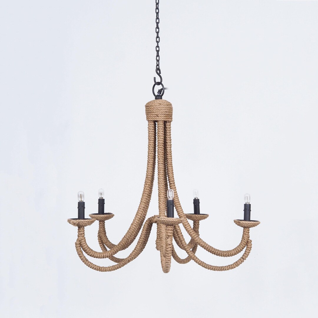Rustic Rope Central Light Rope Farmhouse Chandelier, Rustic Rope Ceiling Light - Etsy