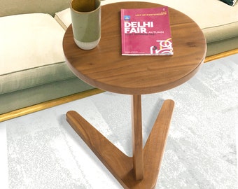 Solid Wood Round Side Table: Minimalist Coffee Table