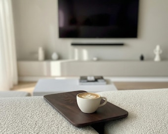 Donkerhouten slaapbank, tafelblad met walnootafwerking, minimalistisch meubilair (40 x 20 x 30 cm)