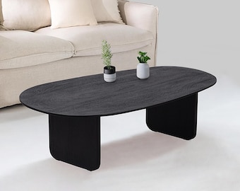 Organic Shape Modern Coffee Table – Black / Light Walnut Mango Wood Cocktail Table