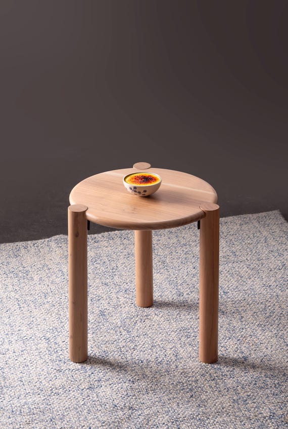 Solid Acacia Wood Round Side Table – Modern Minimalist Handmade Furniture