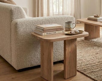 Solid Mango Wood Side Table, Minimalist Natural Accent Nightstand