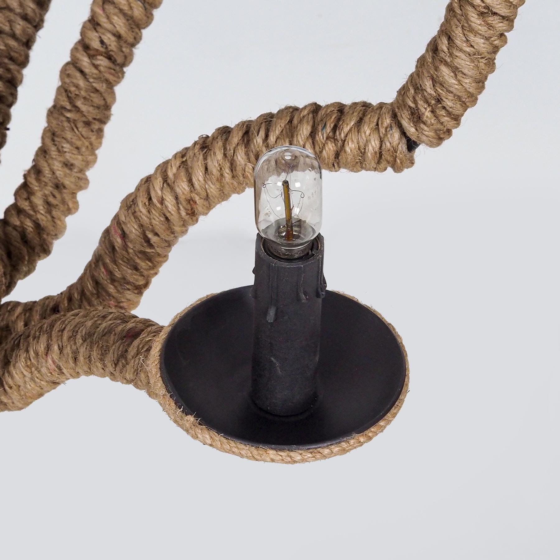 Rustic Rope Lighting Jute Rope Chandelier, Rustic Rope Light Fixture - Etsy