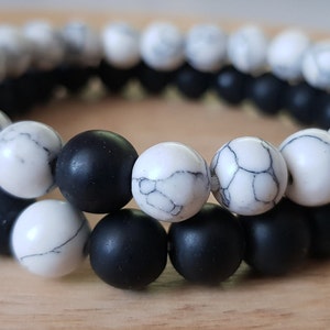 White Howlite and Black Agate Distance Bracelets - Couple Bracelets - Friendship Bracelets - Gifts for Her and for Him - Love