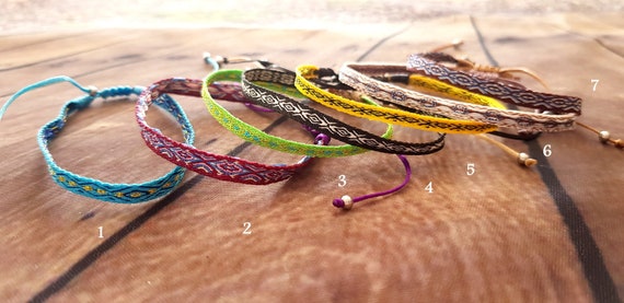 Woven Friendship Bracelets Set of 4 Cotton Silk String Bands Glass Wristband